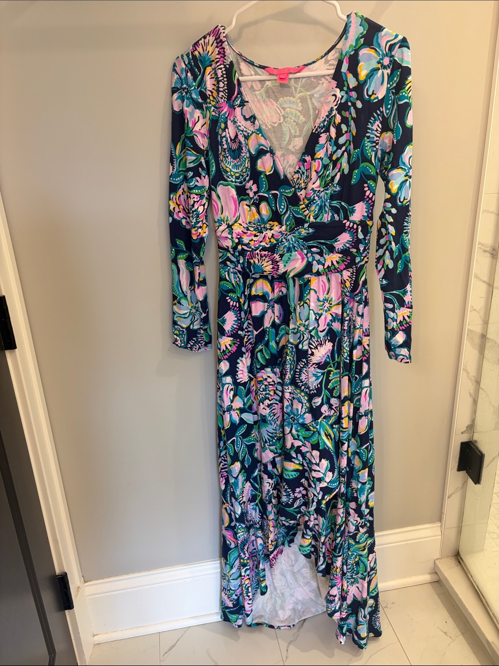Lilly Pulitzer Navy Floral High-Low V-Neck Maxi Dress